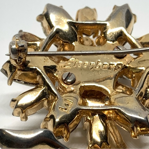 Vintage Original Eisenberg Goldtone Clear Rhinestone Flower Brooch - Picture 3 of 6